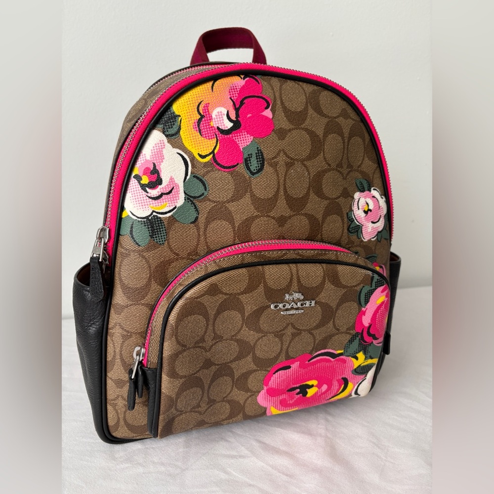 COACH Court Backpack in Signature Canvas with Vintage Rose Print - Picture 2 of 11
